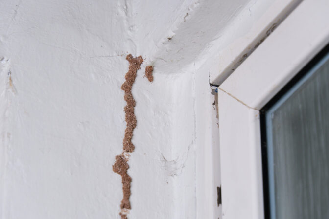 Termites on the walls of the house.